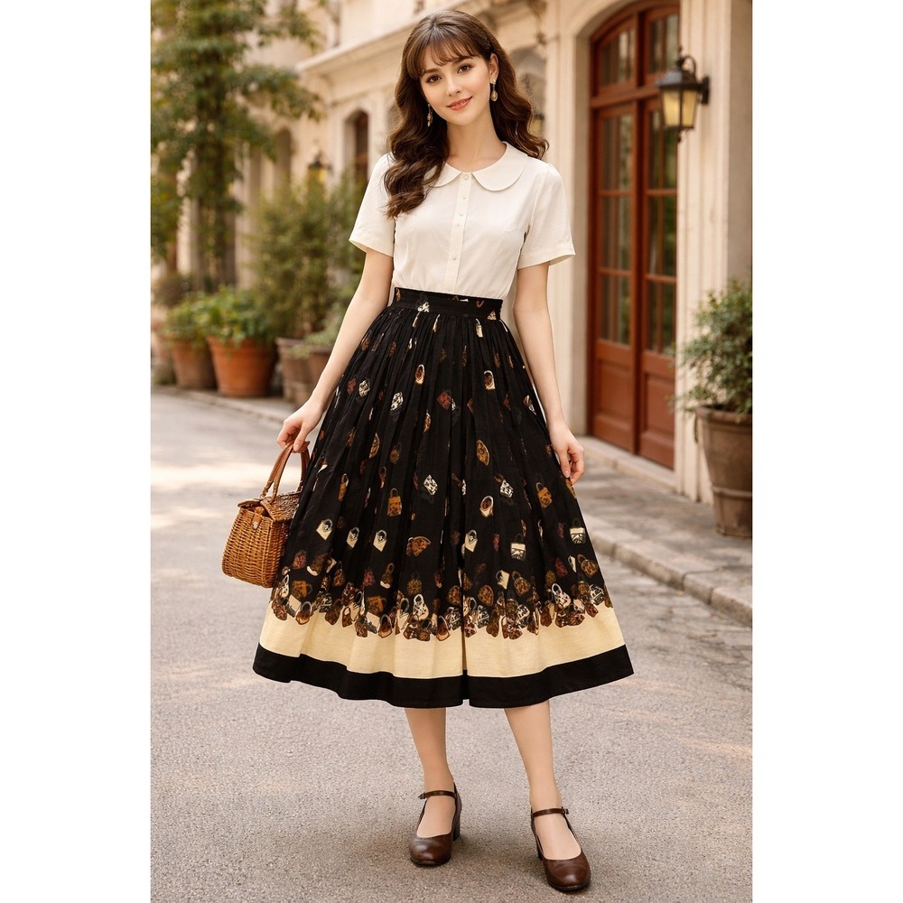 VTG Animal Print Handbags Womens Skirt Petites P Black Tan Leopard‎ Novelty Maxi